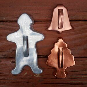 (3) Vintage Cookie Cutters - Gingerbread (Aluminum) - Tree and Bell (Copper)
